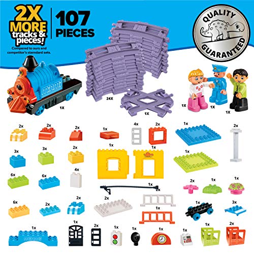 Minmi Motorized Train Set and Tracks Building Blocks - Battery Operated (107 Piece Set - Jumbo)