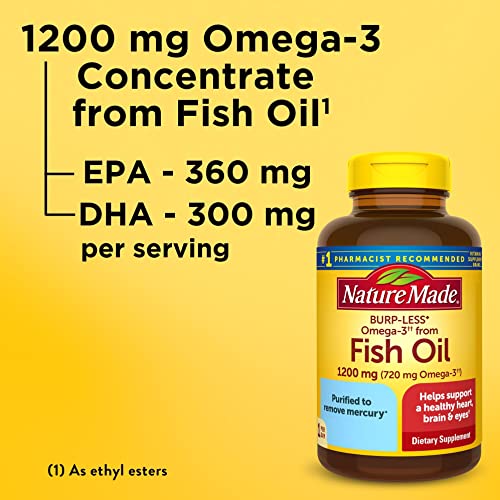 Nature Made Burp Less Omega 3 Fish Oil 1200 mg, Fish Oil Supplements as