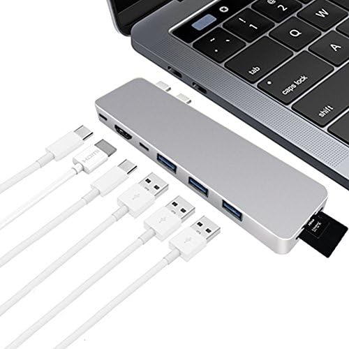 USB C Hub,8 in 1 USB C Adapter with 3×USB 3.0 Ports HDMI Thunderbolt-3 SD Card Reader for MacBook Pro 2016/2017 Lenovo ThinkPad X1 Carbon 2017 - Grey (8-in-1)