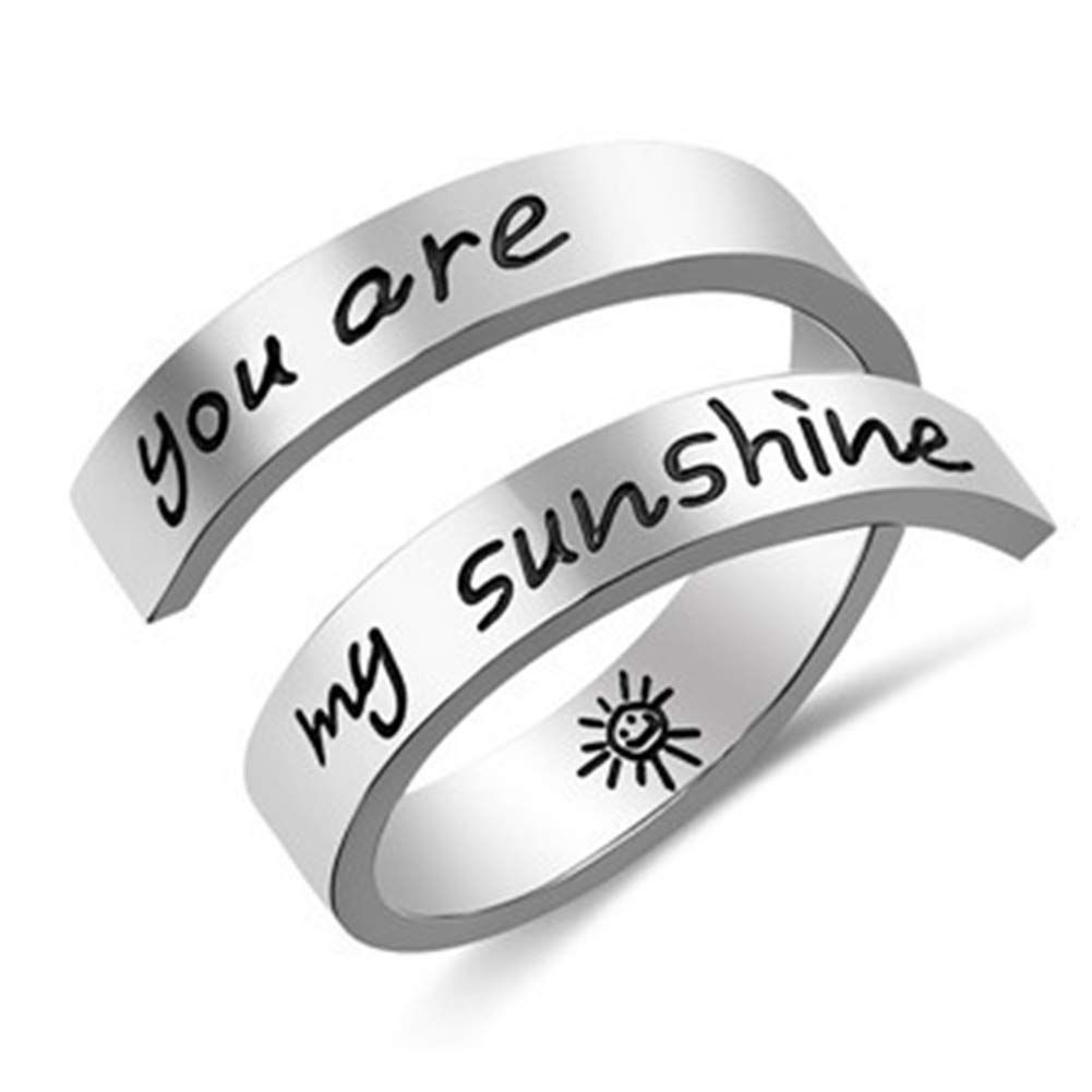 Engraved Inspirational Ring, Woffoly Open Adjustable Finger Ring, Surgical 316L Stainless Steel Statement Rings Gifts for Women Teen Girls