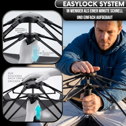 GOALPINE® Atlas IV Pop Up Tent for 2-4 Large People, 100% Waterproof, Set Up in 40 Seconds, 3-in-1 for Camping, Festival & Beach, Slightly Darkened Indoors