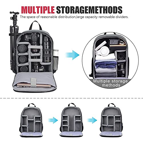 Cwatcun Camera Backpack DSLR SLR Camera Bag with 15.6 Inch Laptop Compartment For Canon Nikon Sony,Water Resistant Camera Backpack for Women and Men,Adjustable Tripod Holder (Ⅱ Large Grey)