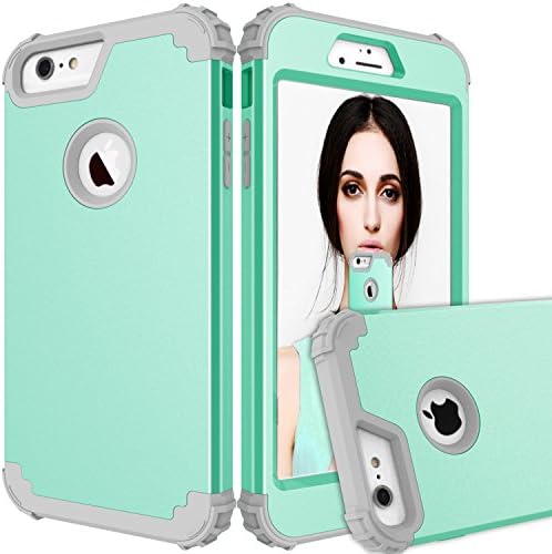 iPhone 6 Plus/6S Plus Case, Hybrid Heavy Duty Shockproof Full-Body Protective Case with Dual Layer [Hard PC+ Soft Silicone] Impact Protection for Apple iPhone 6S Plus 5.5 inch. (New Mint Grey)