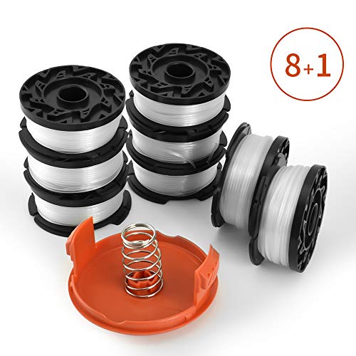 DLseego Trimmer Spools Compatible with Black Decker AF-100 LST420 GH900 Weed Eater Replacement Spools Edger, Auto Feed 30ft 0.065" with RC-100-P Covers (8 Replacement Spool, 1 Trimmer Cap)