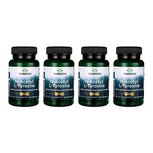 SwansonN-Acetyl L-Tyrosine - Amino Acid Supplement Supporting Overall Brain Health & Central Nervous System Function - Promotes Mood & Cognitive Health - (60 Capsules, 350mg Each) 4 Pack