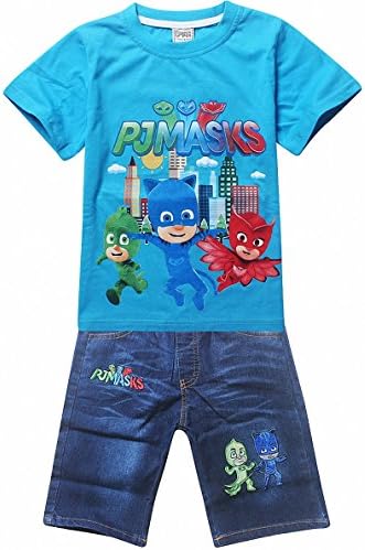 Owone Box Boys PJ Masks Short Sleeve T-shirt + Denim Shorts 2psc Sets Outfits Blue 6T