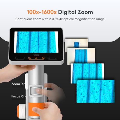 MatataStudio MX2-AS Professional Digital Microscope Portable Electronic Microscope 2 in 1 with 4.3 Inch LCD, 100x 1600x Zoom, Supports Photo and Video, Birthday Gift