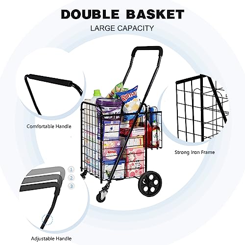 MARSTAR Folding Shopping Cart W/Rolling Swivel Wheels, Utility Cart For Groceries Laundry