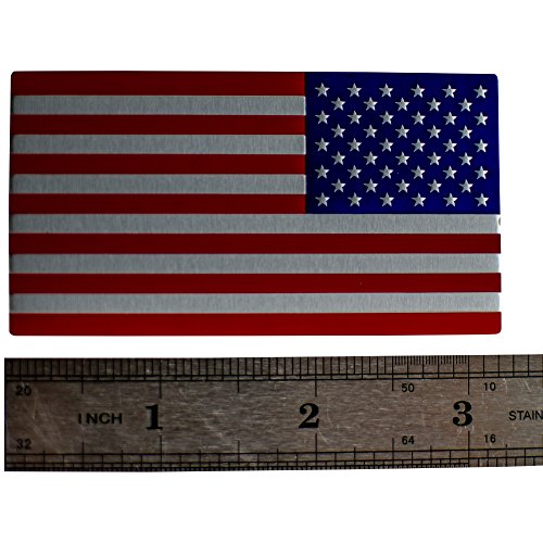 ALUMINUM American Flag Sticker Decal Emblem | perfect for vehicle, truck, car, motorcycle, rv, scooter, or suv 3.18” x 1.75” (Stars on the RIGHT side)