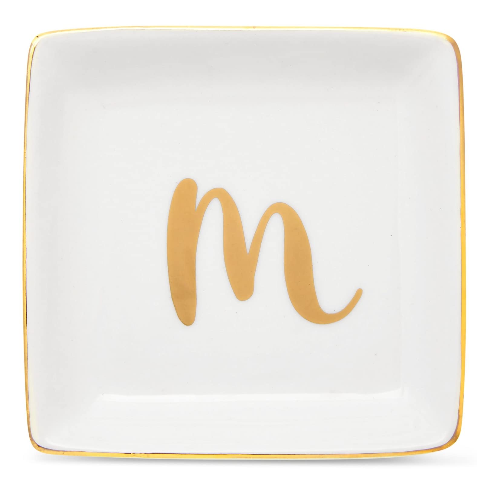 Monogrammed Letter M Ring Tray for Gifts, Personalised Jewellery Dish for Earrings, Necklaces, Bracelets (10 cm)