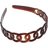 Parcelona French Round Chain Tortoise Shell Brown Celluloid Acetate Flexible No Slip Sturdy and Durable Hair Clips Hair Headband for Women and Girls, Made in France