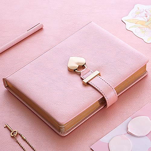 CAGIE HeartShaped Lock Diary with Key, Pink Diary with Lock for Girls