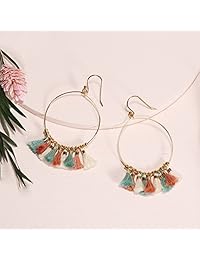 Pendientes de borla multicolor hechos a mano con chapado en oro amarillo