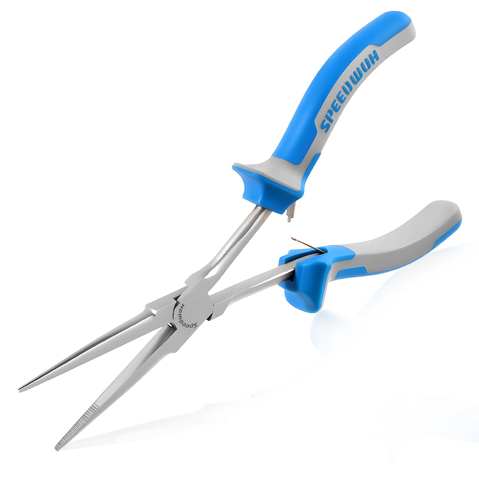 SPEEDWOX Long Reach Needle Nose Pliers with Teeth, 7 Inches Long Nose Mini Precision Wire Looping Pliers for Hard to Reach Narrow Spaces High Leverage Reduce Efforts Non-Slip Handles