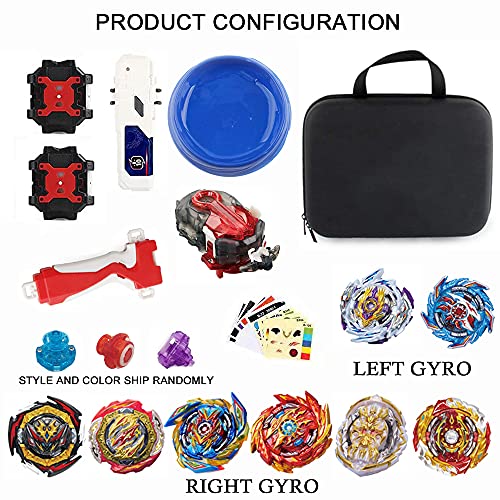 Bey Burst Gyro Toy Set with Arena Great Birthday Gift for Boys Children Kids 6 8 + Metal Fusion Attack Top Grip Blade Set with Battling Game Storage Box 8 Top Burst Gyros 3 two-way launcher 2 Handles