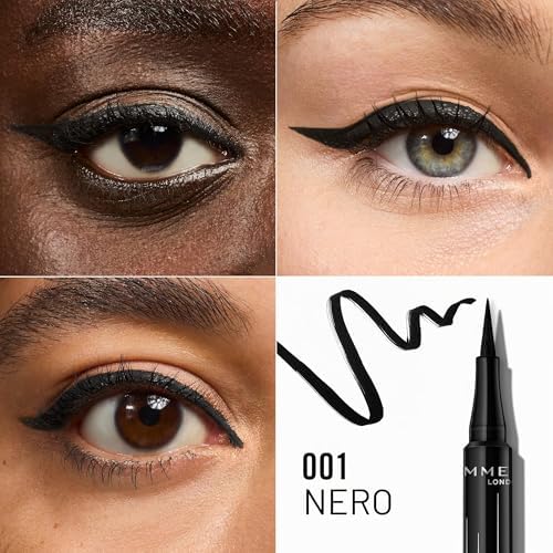 Rimmel Wonder'Ink, 001 Black Eyeliner in Penna, di Precisione, di Precisione in Penna, Opaco, Finish Opaco, Altamente Pigmentato, Tenuta che Dura Tutto il Giorno, Waterproof, Non Sbava, 1 ml