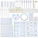 EuTengHao 229Pcs DIY Jewelry Casting Molds Tools Set More Than 120 Designs Contains 9 Silicone Jewelry Resin Molds with 70 Designs,1 Earring Molds with 25 Designs,2 Necklace Bear Molds,3 Diamonds Mold