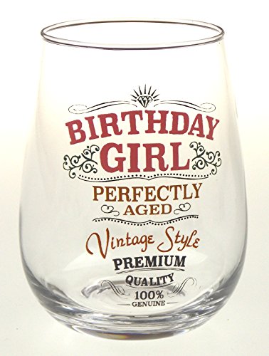 Ganz Birthday Girl Stemless Wine Glass Bundled with Happy Birthday Chocolate Bar