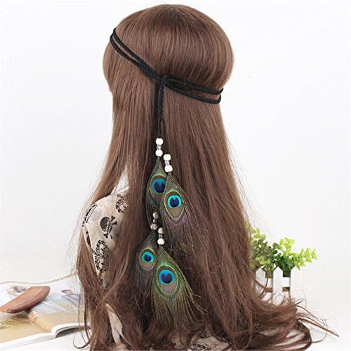 Carnival Indian Peacock Feather Tassel Headband Headdress Hippie Headpiece