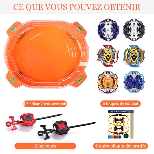 Burst Arena Set, 6 Spinners and 2 Pitchers, Stadium Battle for Children from 6 Years, Game Gift for Boys Orange