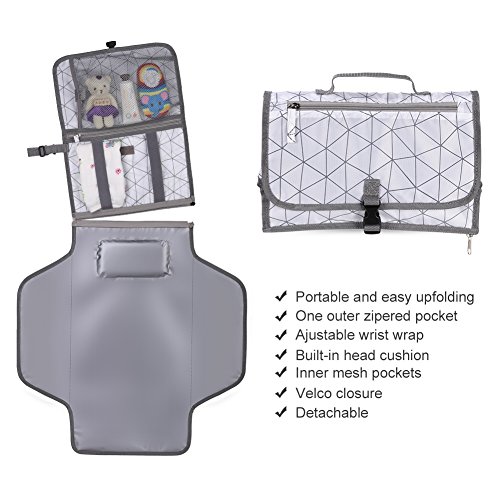 GHB Baby Diaper Changing Clutch for Baby Infants and Toddlers Portable Changing Pad Waterproof Padded Mat with Zippered Pockets