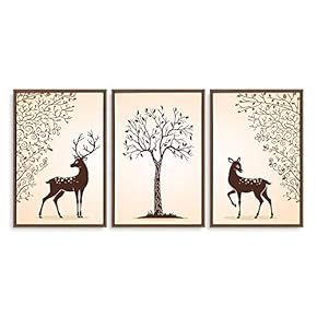 Framed Canvas Wall Art for Living Room, Bedroom Abstract Deer Collection Canvas Prints for Home Decoration Ready to Hanging - 16"x24"x3 Panels