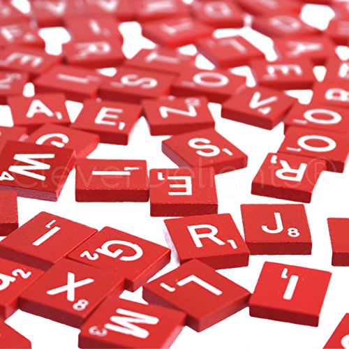 100 Wood Scrabble Tiles - Red Color - Complete Set - Game Replacement Crafts Weddings Scrapbooking