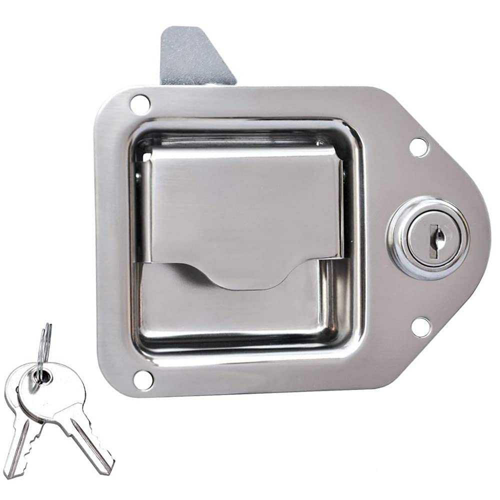 WANGCL Stainless Steel Truck Tool Box Latch Paddle Lock Replacement Handle Trailer Toolbox RV Handle Latch 4-3/8in x 3-1/4in collocation Two Keys
