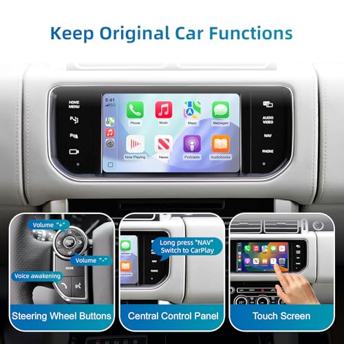 EZoneTronics Wireless CarPlay & Android Auto Set Top Box Kit for Land Rover Range Rover Evoque Discovery Jaguar XJL F-Type 2012-2016 CarPlay Adapter Plug & Play with SWC WiFi Bluetooth Siri GPS
