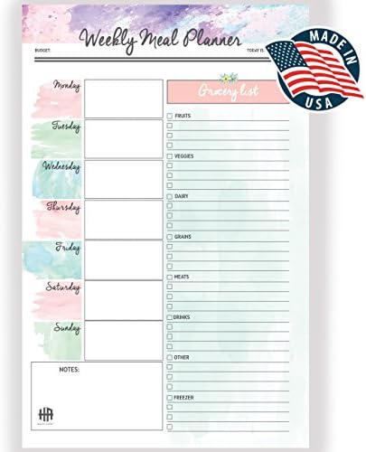 Weekly Meal Planner Pad 2021, daily to do list, Grocery List, Shopping Planning System Notepad Organizer, Food Tracks Water, Healthy Snacks, and Weight Loss fitness planner (8.5 x 11)