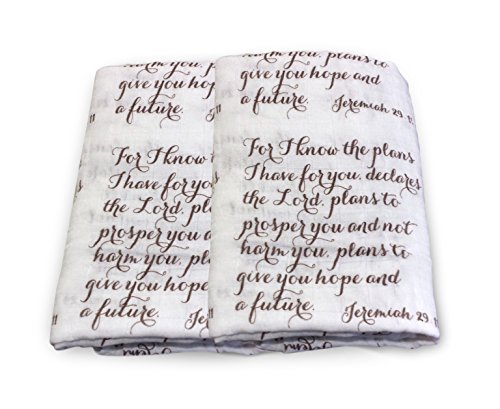 Scripture Strong Jeremiah 29:11 | Best Muslin Baby Swaddle Blanket Gift Set | 100% Cotton Receiving Blankets | Extra Large (4â€™x4â€™) | Brown, 2 Pack