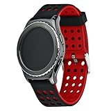 Moretek 20 mm Gear S2 Classic Smart Fitness Watch Band (SM-R732), Silicone Replacement for Samsung Galaxy Gear S2 Classic  Black Red