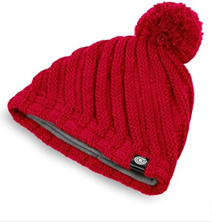 Evony Womens Ribbed Pom Beanie Hat with Warm Fleece Lining - One Size