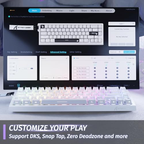 ATTACK SHARK X68 HE Teclado mecânico para jogos de gatilho rápido 60% com fio e atuação ajustável,interruptor magnético de efeito Hall,taxa de pesquisa de 8 KHz,retroiluminação RGB(Contorno Branco)
