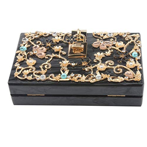 Acrylic Evening Bags and Clutches for Women Crystal Clutch Beaded Rhinestone Purse Wedding Party Handbag (BLACK) - Thumbnail 3
