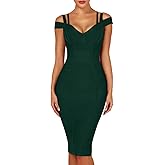 Whoinshop Women's Rayon Sexy V Neck Bodycon Clubwear Party Bandage Dress