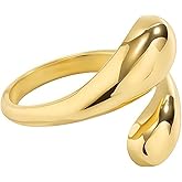 CVIWFKQ 14K Gold Plated Chunky Open Twist Stackable Rings for Women Bold Adjustable Crossover Rings Jewelry gift (Gold)