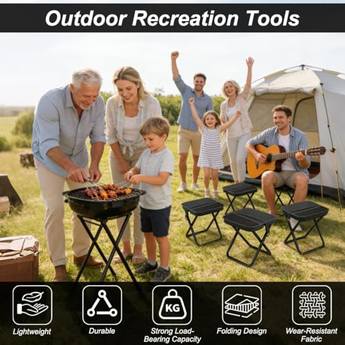 Portable Folding Stool, Folding Camping Chair with Strap and Bag, Portable Folding Stool, Lightweight Fishing Stool for Camping, Travel, Hiking and Outdoor Activities