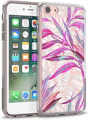 iPhone 7 Case, iPhone 8 Clear Case,CASESOCIETY Tropical Purple Leaves Slim Shockproof Hard Plastic with TPU Bumper Rubber Case Scratch-Resistant Cover for Apple iPhone 7 and 8