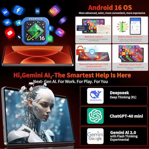 Android Tablet with Keyboard - Android 16 tablet with 26GB+256GB+2TB Expand, 10 inch Tablet with 8-Core, Gemini AI, 5G WiFi, 8000mAh, GPS, GMS, Electronic Tablet PC with Case/Mouse/Stylus-Silver Case