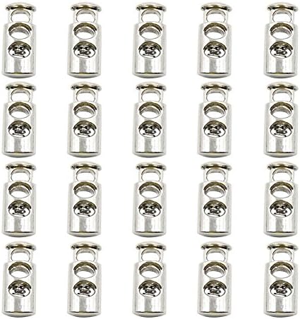 Welldoit Pack of 20 Metal Clamp Stopper Drawstring Cord Lock Toggle Sewing Button Clothing Hood Adjuster Fastener (Silver)