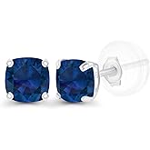 Solid 14K Gold 4mm Cushion Cut Genuine Birthstone Stud Earrings For Women | Hypoallergenic Studs | Natural or Created Gemstone Stud Earrings For Women