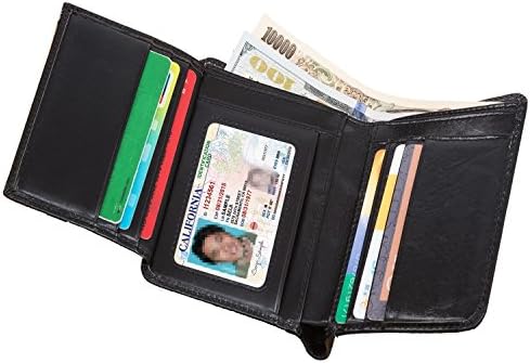 DrawingIQ Men's Leather Wallet DQ66-2, Multi Card slots, Slim Trifold, Money clip, Flat Front Pocket Wallet Black
