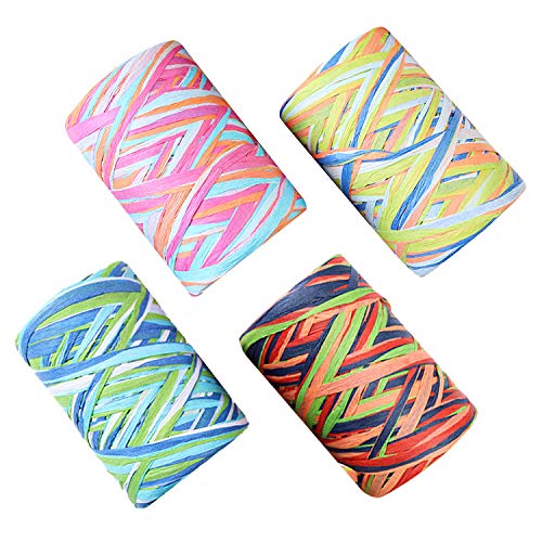 Keleily Raffia Natural 4 Rolls Colored Raffia Paper Ribbon 80M Raffia Twine Craft Paper Ribbon for Christmas, Gift Wrapping, Decoration, Weaving, Florist - 4-Color Mixing