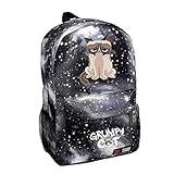 Grumpy Cat Backpack Fashion School Backpack Star Sky Gray
