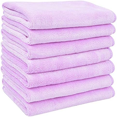 VIVOTE Microfiber Facial Cloths Fast Drying Washcloth Soft Face Cloths Facial Cleaning Washcloths 7 Pack 12x12 Inch Light Purple