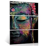 Shuaxin Modern Large Buddha Wall Art Print on Canvas Home Living Room Decorations Wall Art 3 Panel 16x32inch (Framed Ready to Hang)