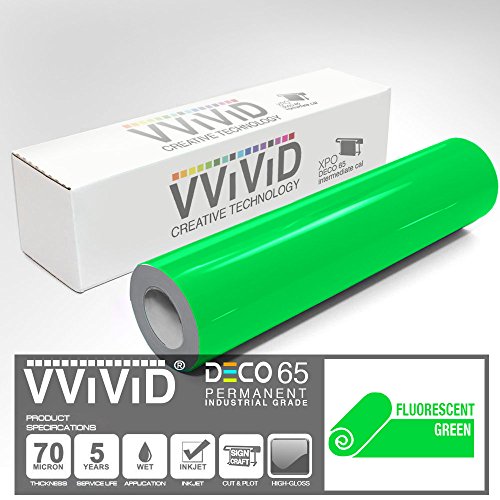 VViViD DECO65 Neon Fluorescent Green Permanent Adhesive Craft 12" x 5ft Vinyl Roll for Cricut, Silhouette & Cameo Including Free 12"x12" ORACAL Transfer Paper Sheet