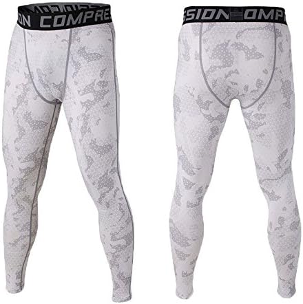 Kudex Men Sports Compression Cool Dry Base Layer Pants Wear Under Leggings Tight Long Pants 5 Sizes (White, M)