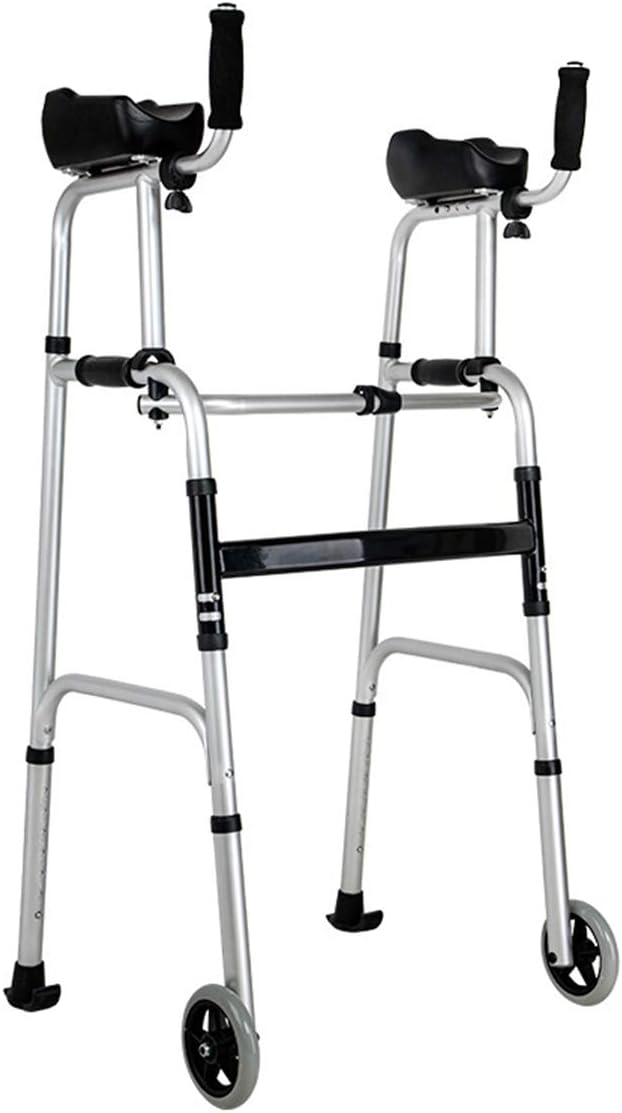 Autopeck Walking Walker Adjustable Elderly Standard Walkers Equipped Rest Arm Mobility People Pad Folding Support Wheel Aid Foldable Assist Wheels （Two-Wheeled Two-Legged Tube + seat Plate） -